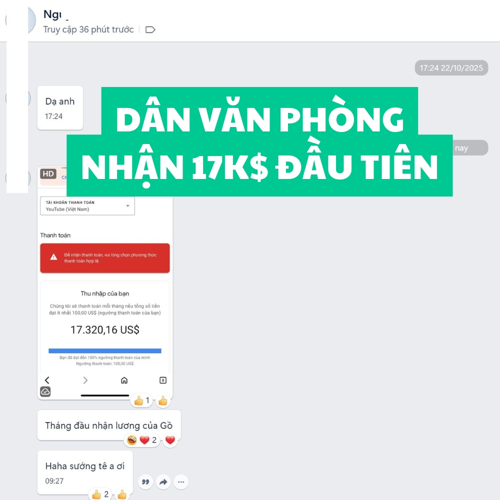 Kết quả thật học viên faceless YouTube GODA — dân văn phòng nhận 17.000 USD đầu tiên
